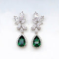 Silver Tone Green Teardrop Crystal Leaf Earrings Fashion Jewelry view 2