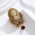 Red Gold Tone Woman Portrait Metal Brooch Pin for Jackets and Lapels view 4
