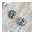 Ocean Beach Round Stud Earrings Shells Pearls Blue Sand view 4