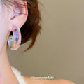 Iridescent Chunky U Shaped Stud Earrings with Polished Metal Details view 3