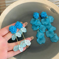 Blue Fabric Petal Tassel Earrings in Two Designs Fashion Jewelry view 2