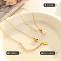 Gold Faux Pearl Y Lariat Asymmetric Collarbone Necklace view 2