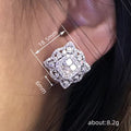 Silver Square Kaleidoscope Halo Pavé CZ Stud Earrings view 4