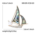 Shell Effect Sailboat Brooch With White Pearl and Crystal Hull view 6