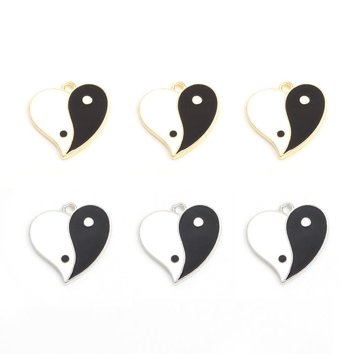 Yin Yang Heart Enamel Alloy Charm Pendants for Jewelry Making