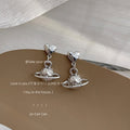 Silver Heart Post Drop Textured Planet Charm Earrings Pair view 6