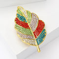 Multicolor Crystal Leaf Brooch with Detailed Metal-tone Finish view 2