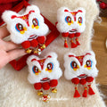 White Flocked Lion Dance Hair Clip Red Pom Bells Tassels view 4