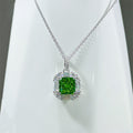 Silver Green Square Halo Pendant Necklace Clear Halo Frame view 5