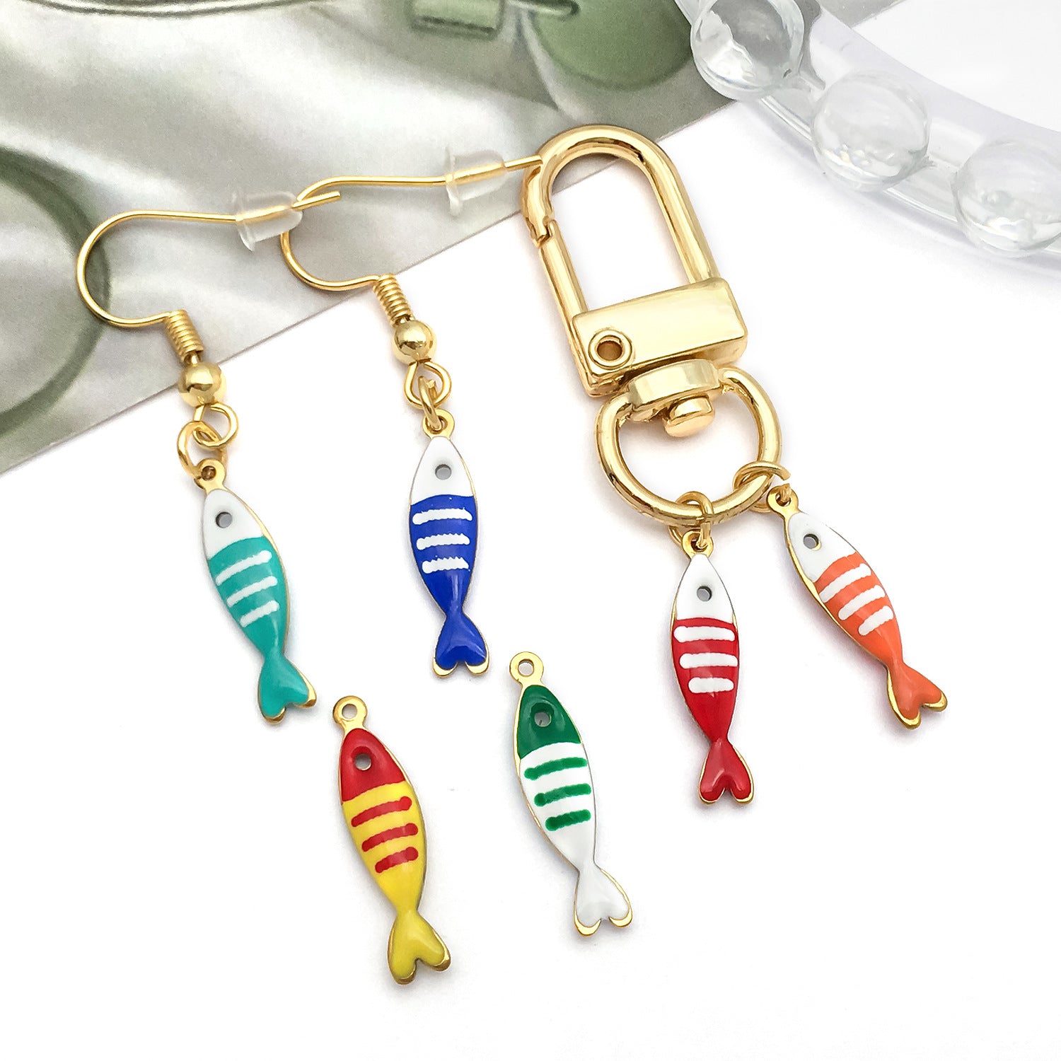 Stainless Steel Enamel Striped Fish Double Sided charm pendant for DIY ocean jewelry making