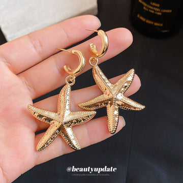 Textured Starfish Drop Earrings in Polished Statement Design