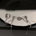 Silver Tone Moon And Star Ear Jewelry With Fine Chain Drops view 4