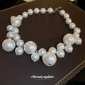 White Mixed Size Pearl Choker Necklace Silver Clasp view 2