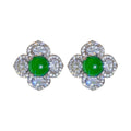 Silver Tone Crystal Flower Stud Earrings With Bright Green Centers view 5