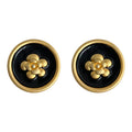 Black Enamel Gold Camellia Round Clip Stud Earrings view 5