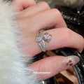 Silver Pink Zircon Open Rings Flower Halo Dual Stone view 4
