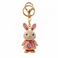 Rhinestone Rabbit Dress Keychain Gold Metal Bag Charm view 5