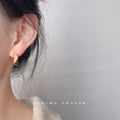 Square Geometric Faceted Metal Huggie Hoop Earrings Two Tones view 2