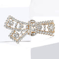 Long Openwork Crystal Bow Brooch in Gold or Silver Tone view 4