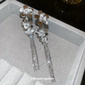 Floral Crystal Tassel Earrings with Silver Tone Chain Strands view 4