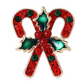 Rhinestone Candy Cane Bow Brooch with Holly and Berries view 1