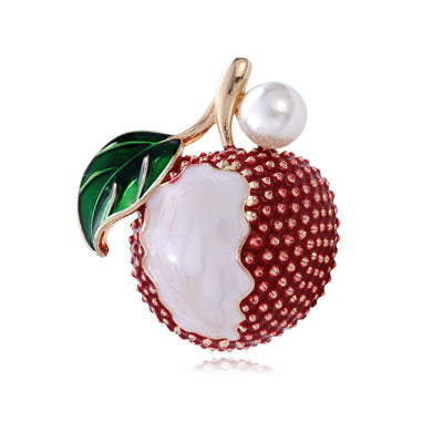 Front view of the red lychee metal brooch