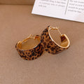 Leopard Brown and Red Velvet Wide Gold Tone Hoop Earrings view 6