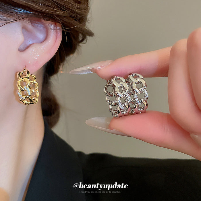 Crystal Interlocking Link Hoop Earrings in Gold and Silver Tone
