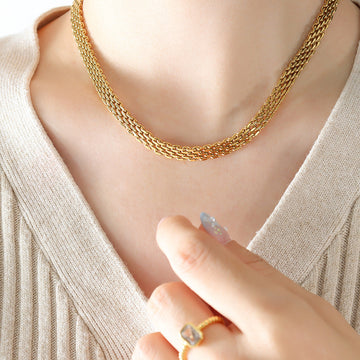Multi-Row Woven Mesh Chain Necklace In Gold Or Steel