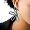 Openwork Flower Stud Earrings Gold Silver Metal Center view 4