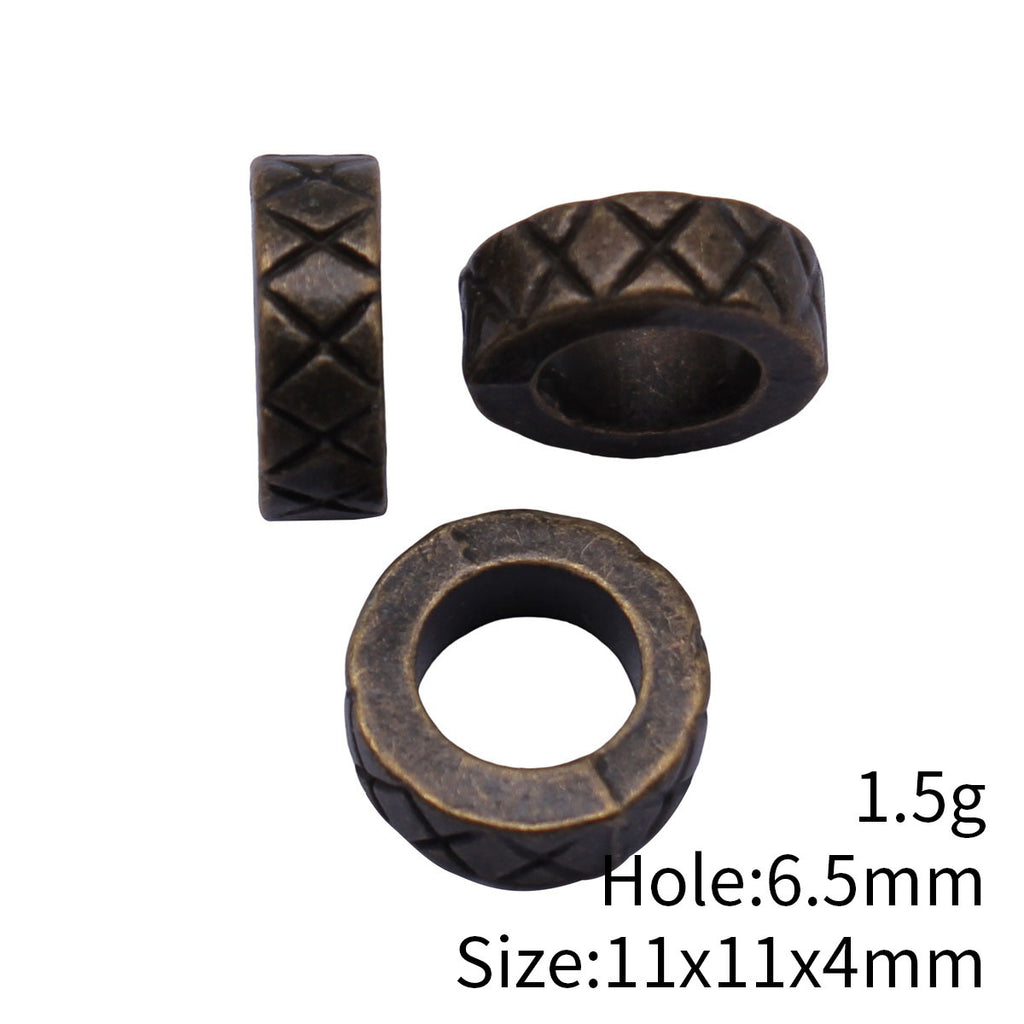 11x11x4mm 1.5g Antique Bronze Zinc Alloy X Texture Large Hole Spacer Beads for Bracelet Jewelry Making