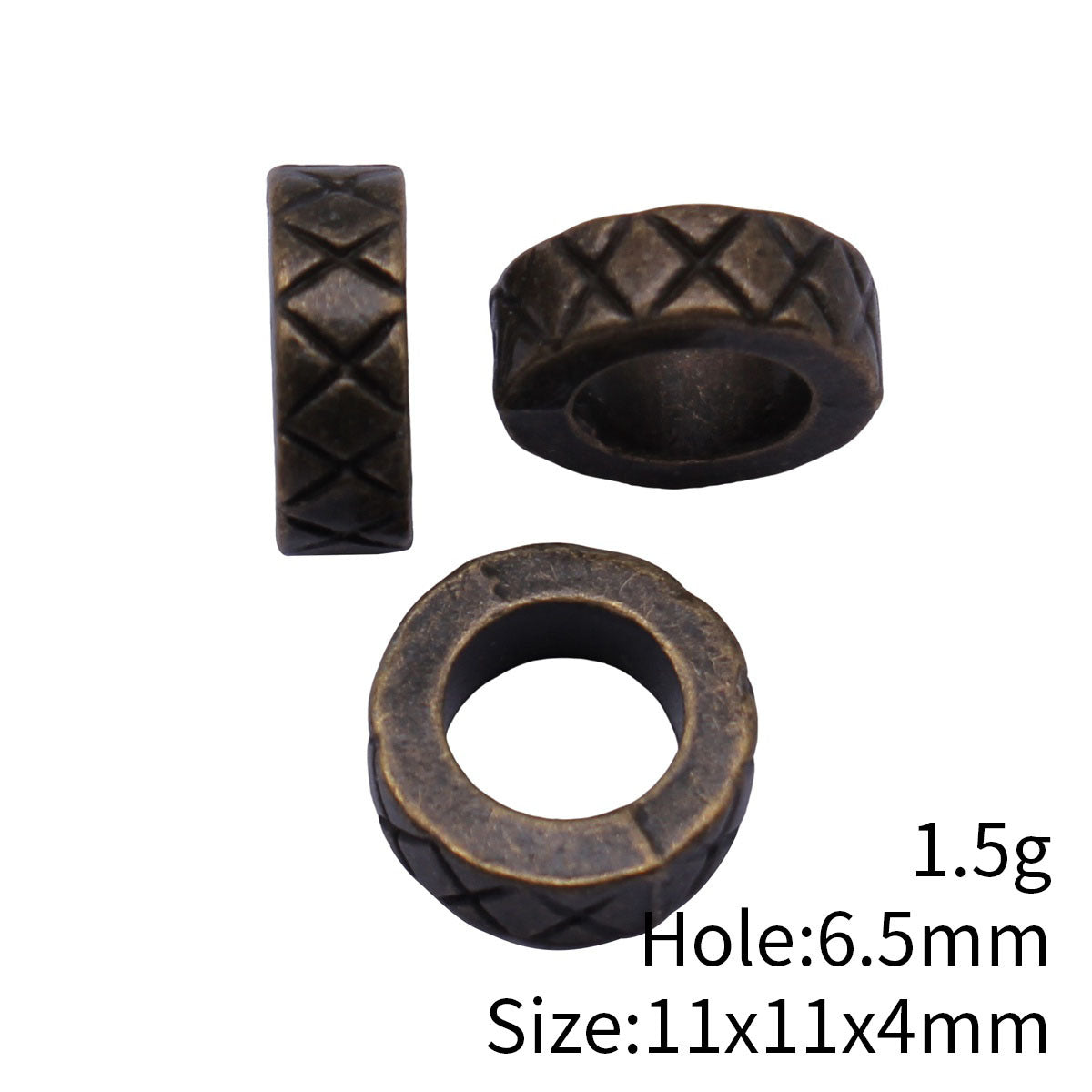 11x11x4mm 1.5g Antique Bronze Zinc Alloy X Texture Large Hole Spacer Beads for Bracelet Jewelry Making