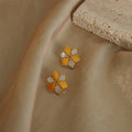 Gold Six-Point Flower Stud Earrings Crystal Turquoise Shell view 2