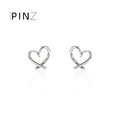 Open Wire Heart Outline Stud Earrings Two Finishes view 1