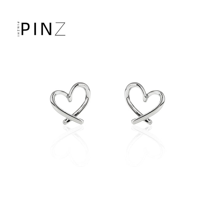 Open Wire Heart Outline Stud Earrings Two Finishes