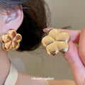 Polished Rounded Flower Stud Earrings in Gold and Silver Tones view 4