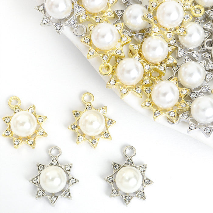 Pearl Center Crystal Sunflower Charms in Gold and Silver Tones