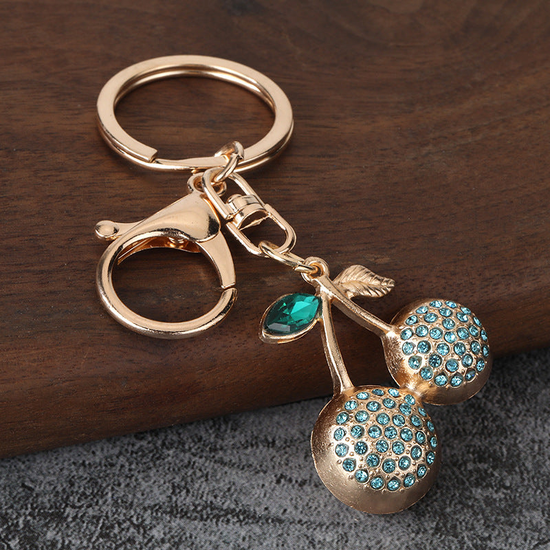 Cherry Fruit Rhinestone Keychain Metal Car Key Ring Bag Charm