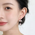 Silver Tone White Flower And Pink Round Stone Drop Stud Earrings view 2