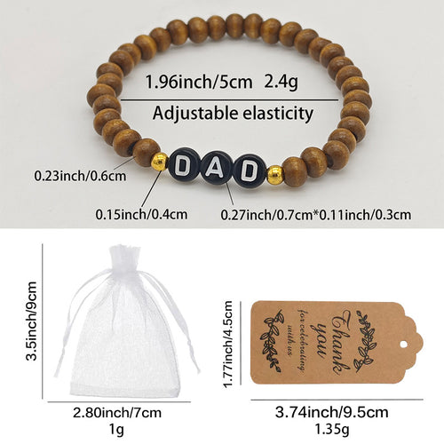 Size chart for Dad letter wood bead stretch bracelet packaging