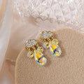 Gold Rhinestone Cloud Stud Earrings Crystal Metal Drops view 2