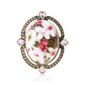 Floral Cameo Crystal Metal Brooch in Blue and Pink view 5