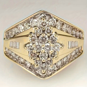 Gold Tone Pave Cluster Baguette Finger Ring Sizes 6-10