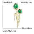Green Double Tulip Bud Brooch With Long Gold Tone Stems view 5