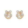 Gold Pave Scallop Shell Bow Crystal Stud Clip Earrings view 5