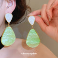 Two Tone Teardrop Statement Earrings in Green and Fuchsia view 3