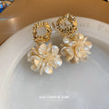 Ivory Acrylic Flower Cluster Drop Earrings with Polished Metal Accents view 4