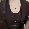 Layered Brown Bead Necklace with Gold Tone Chain Details view 3