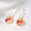 Gold Tone Round Pressed Flower Resin Long Hook Earrings in Ten Styles view 10