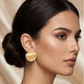 Gold Tone Hammered Round Disc Oversized Stud Earrings view 2